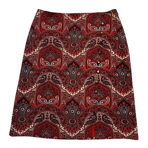 Talbots Red Black Teal Paisley Boho Chic Artsy Eclectic Skirt NWT Size 8